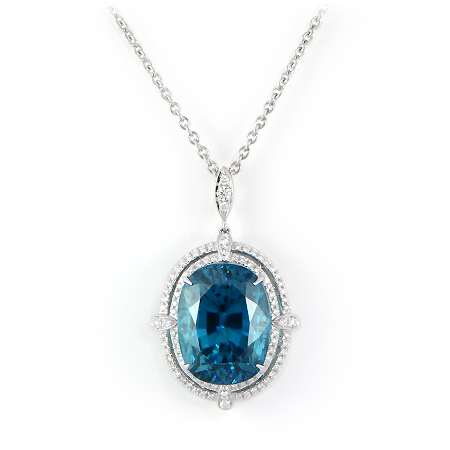 Oval Blue Zircon Pendant With Diamond Halo Wixon Jewelers