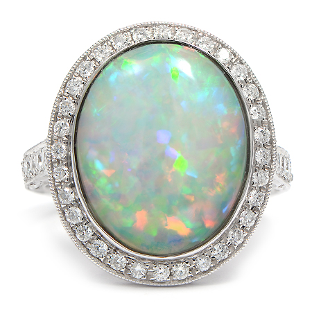 White Opal Gemstone Ring with Diamond Halo | Wixon Jewelers