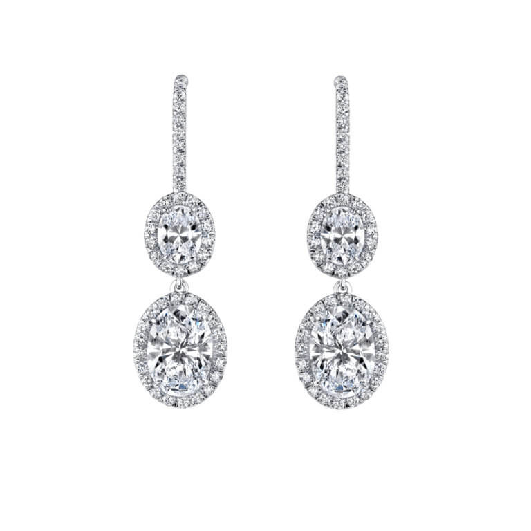 Oval Halo Diamond Drop Earrings | Wixon Jewelers