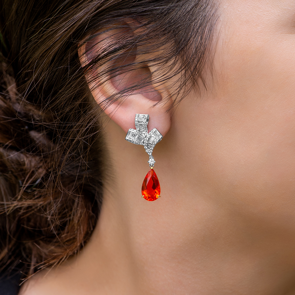 Oval halo white opal earrings  Monte Cristo