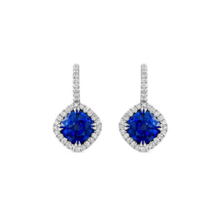 Blue Sapphire & Diamond Halo Earrings | Wixon Jewelers
