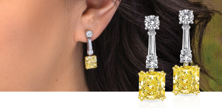 Fancy Yellow Radiant-Cut Diamond Earrings